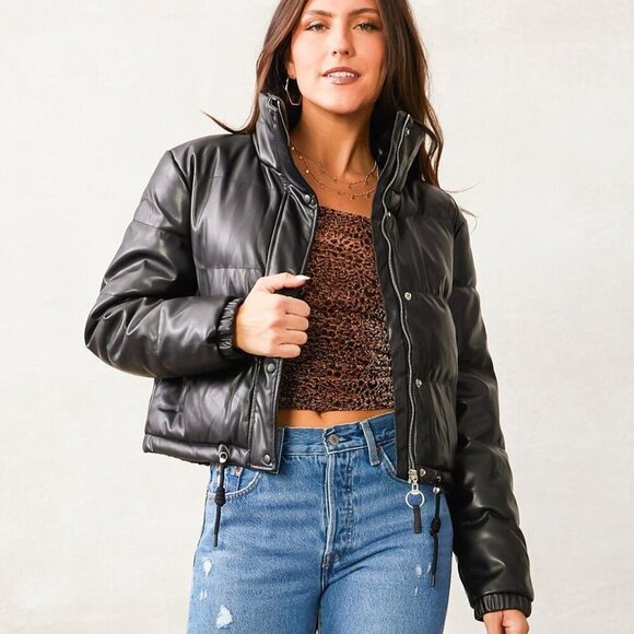 VIGOSS Women Cropped Puffer Jacket Zip-Up Black Size S - Picture 2 of 4